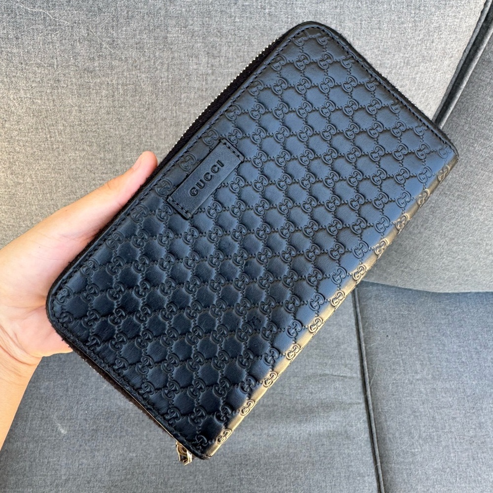 Gucci Black Monogram Zip Wallet